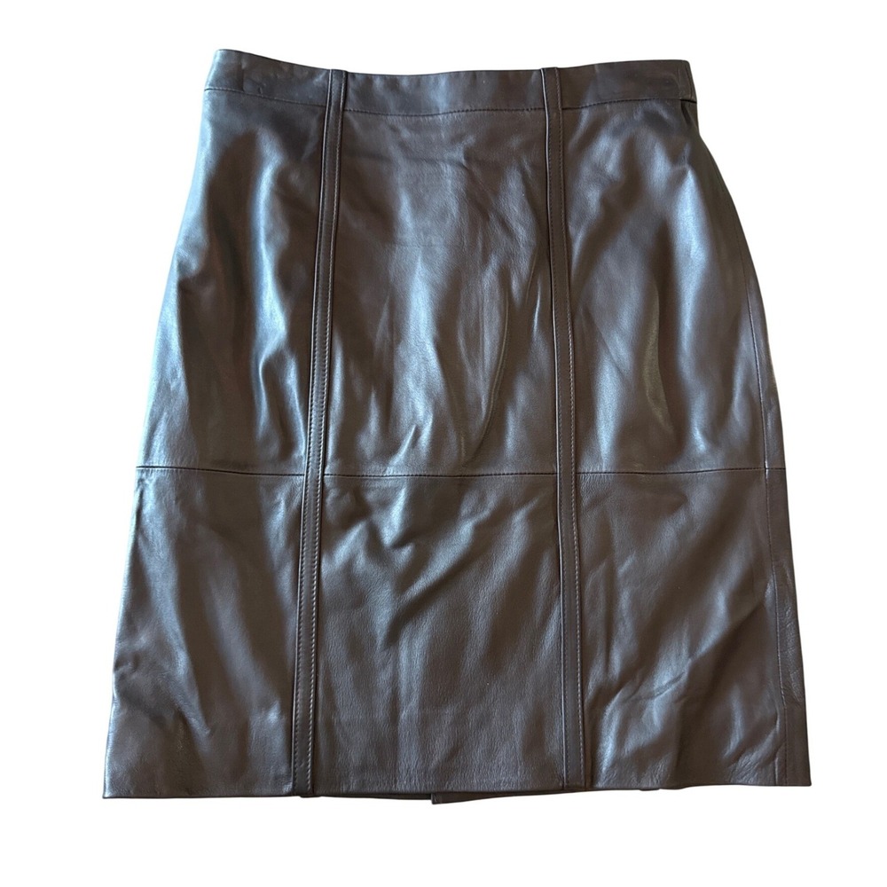 New Brooks Brothers Women's Genuine Leather Skirt Brown Quiet Luxury Preppy Sz 6